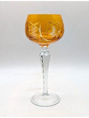 Lausitzer Orange Cut to Clear Crystal Glass Wine Hock Continuous Cut Foot 6 oz